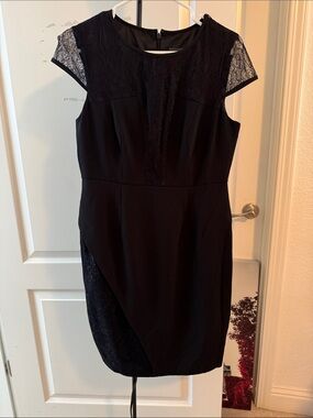 Adrianna Papell Black Lace-Trim Midi Dress